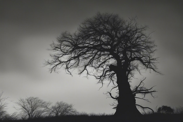 Un dramático paisaje de árboles en blanco y negro