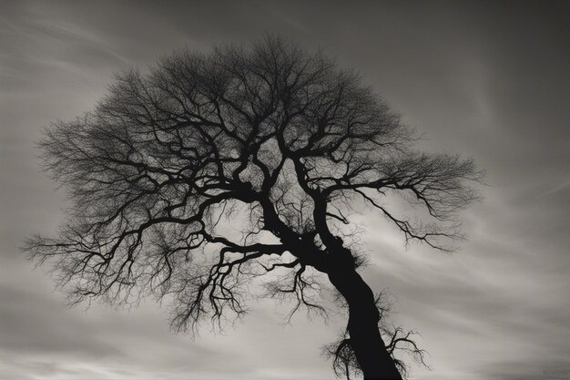 Un dramático paisaje de árboles en blanco y negro