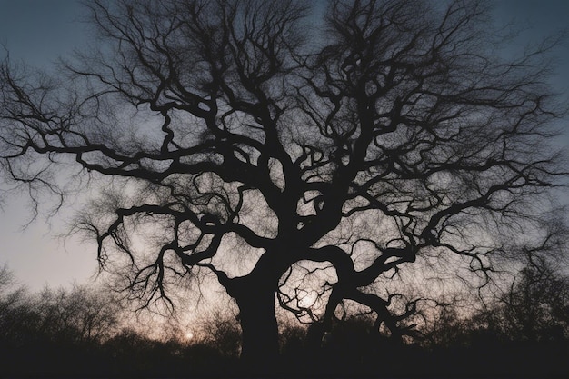 Un dramático paisaje de árboles en blanco y negro