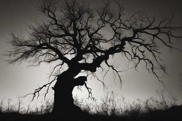 Un dramático paisaje de árboles en blanco y negro