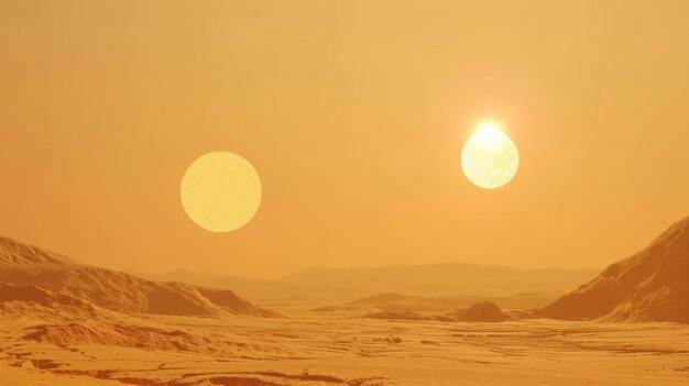 Foto dramático paisaje del desierto con sol gemelo ia generativa