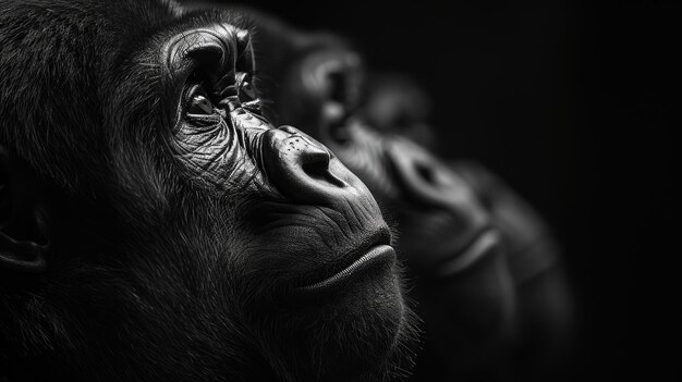 Foto dramático retrato de gorila preto e branco em close-up