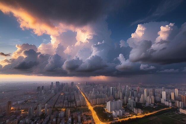 Dramatische Abendwolkenlandschaft in der Stadt