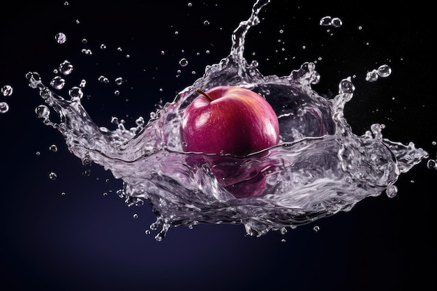 Dramatische Apfel-Splash-Apfel auf einem dunklen Hintergrund mit Water Splash Generative AI