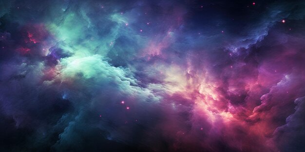 Dramatische kosmische Szene der Geburt eines Sterns in einem farbenfrohen Raumnebel mit lebendigen Wolken und Staub