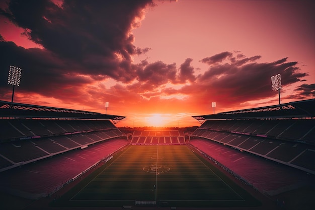 Dramatische Stadionsilhouette in der Abenddämmerung mit generativer KI