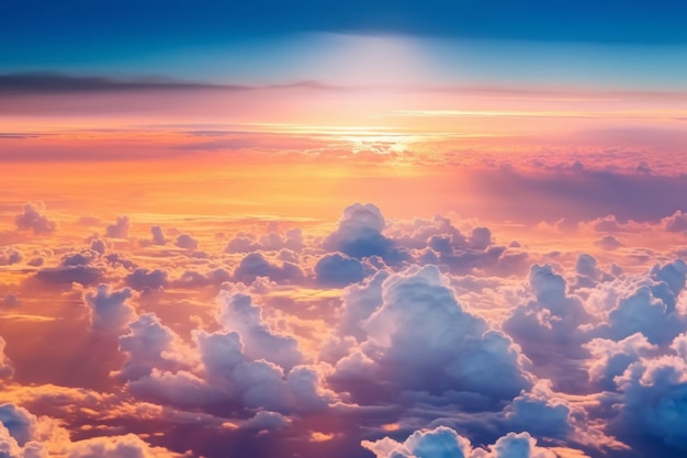 Dramatische weiße Wolken und blauer Himmel aus dem Flugzeug