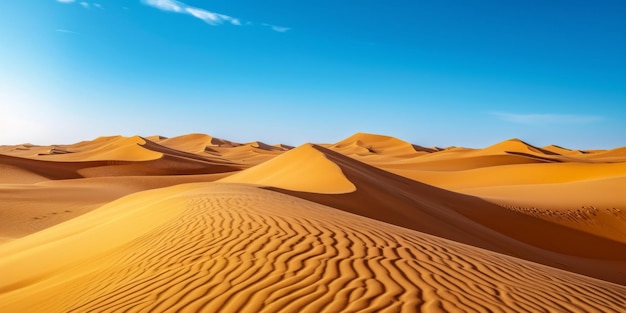 Dramatische Wüstenlandschaft mit beweglichen Sanddünen unter einem klaren blauen Himmel