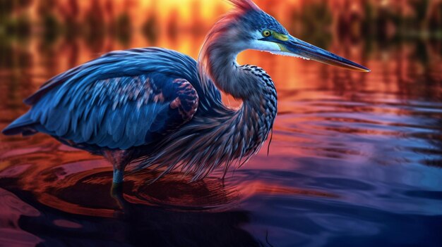 Dramatischer blauer Heron-Leuchtfeuer-Sonnenuntergang, Hintergrundfotografie, KI-generierte Kunst