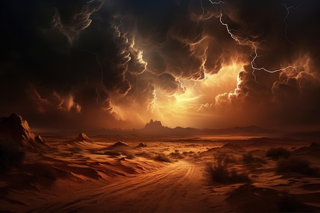 Dramatischer Blitzsturm über Wüstendünen Generative KI