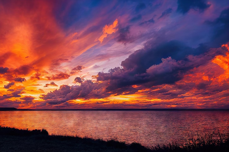 Foto dramatischer himmel des schönen sonnenaufgangs des sommers auf meer mit sonnenlicht