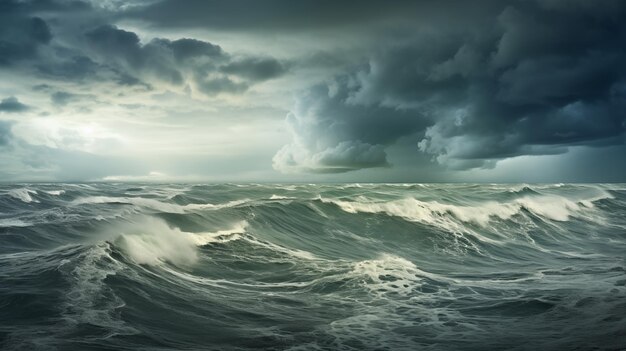 Dramatischer Ozean mit stürmischen Wolken KI-generiert