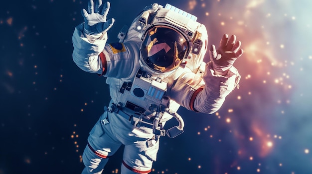 Dramatisches Bild eines Astronauten im Weltraum mit Sternen und kosmischen Lichtern im Hintergrund