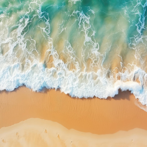 Draufsicht auf den wunderschönen Sandstrand mit türkisfarbener Meereswelle