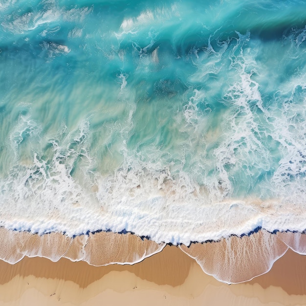 Draufsicht auf den wunderschönen Sandstrand mit türkisfarbener Meereswelle
