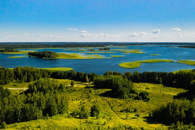 Draufsicht auf die Seen Snudy und Strusto im Nationalpark Braslav Lakes