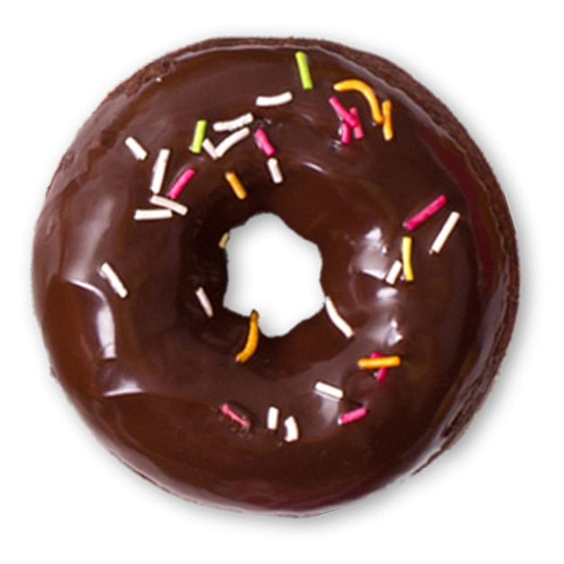 Draufsicht auf Donuts mit bunten Streuseln isoliert auf weißem Hintergrund