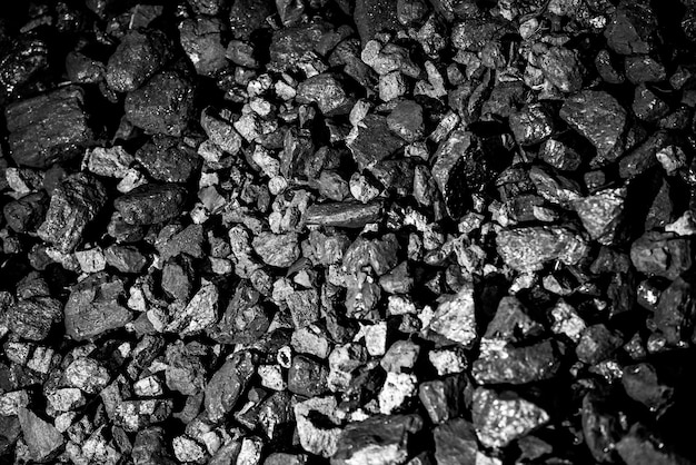 Draufsicht auf ein Kohlenminen-Mineralschwarz für den Hintergrund. Wird als Brennstoff für Industriekoks verwendet.