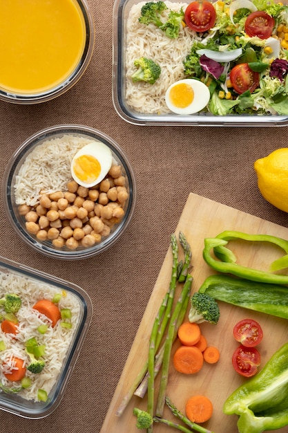 Foto draufsicht auf ernährung und essensplanung