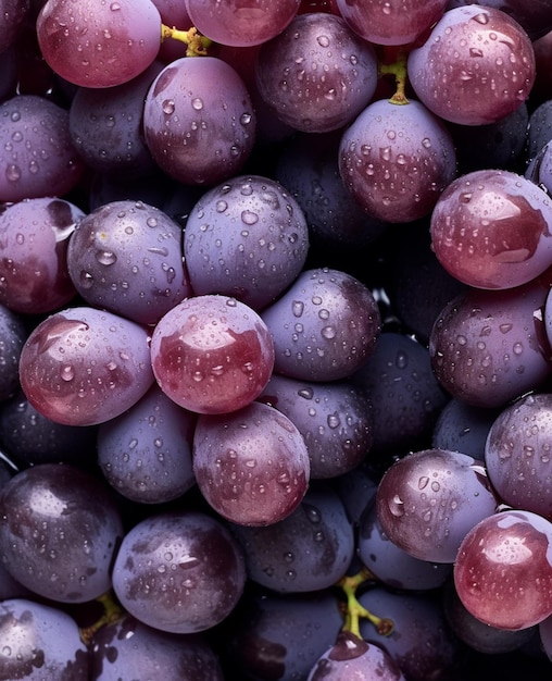 Draufsicht auf frische rote Trauben mit Wassertropfen Generative KI