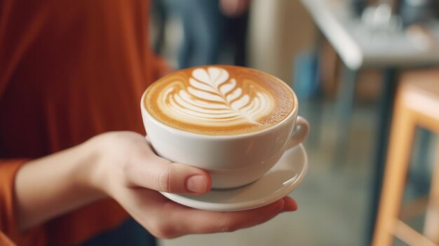 Draufsicht auf heißen Latte mit tollem Design