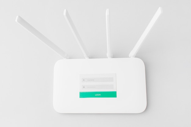 Foto draufsicht auf internet-router mit benutzername und passwort