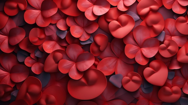 Draufsicht auf viele rote Herzformen nacheinander für den Hintergrund des Valentinstags. Generative KI