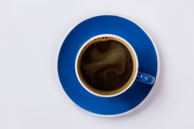 Draufsicht blaue Kaffeetasse