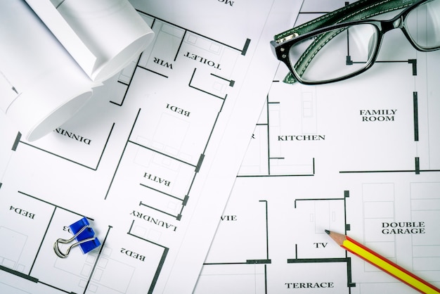 Draufsicht der Architektenzeichnung auf nicht identifiziertem Architekturprojekt