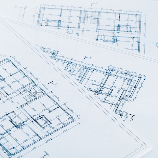 Draufsicht des Architektenarbeitsplatzes.