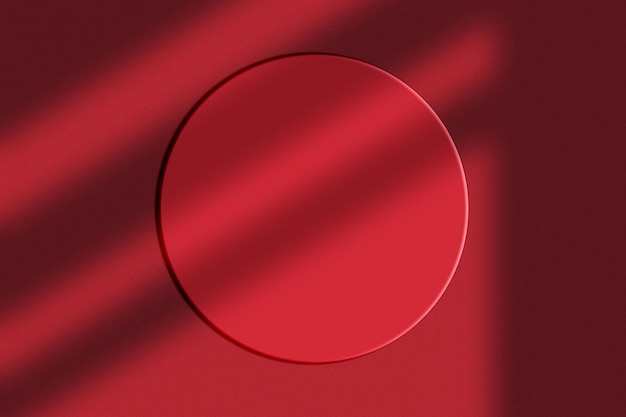 Foto draufsicht in roter farbe und stimmungsvollen schatten mit geometrischer podestplattform zur produktpräsentation.