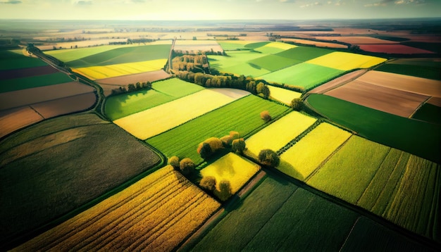 Draufsicht Luftaufnahme der grünen Wiese mit Gras und Bäumen Al generiert