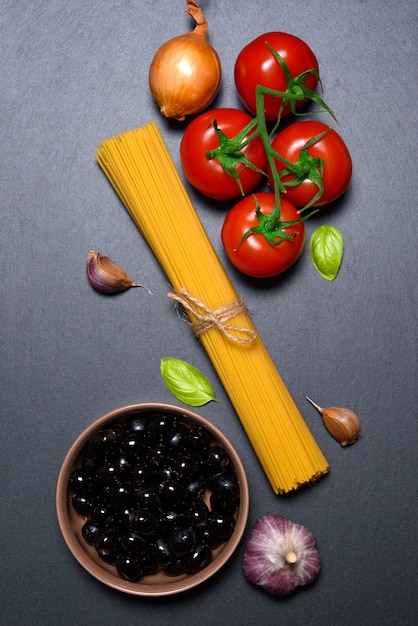 Draufsicht: Pasta oder italienische Spaghetti