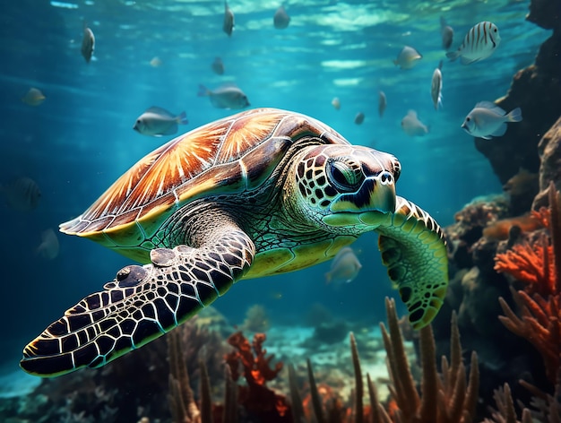 Foto draufsicht schildkröte im meer mit algen uhd 32k real footage