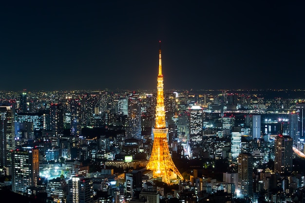 Draufsicht von Tokyo-Stadtbild in der Nachtzeit, Japan