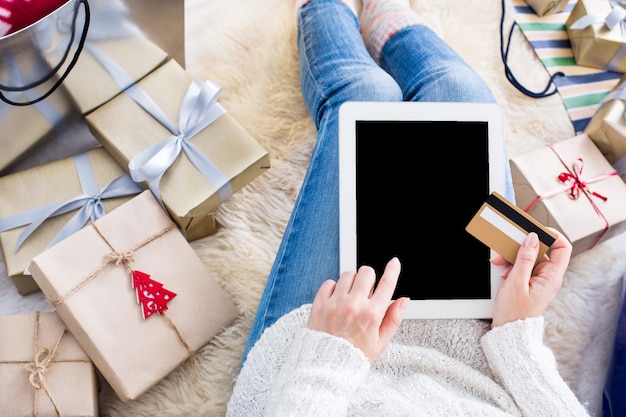 Draufsicht Weihnachten Online-Shopping