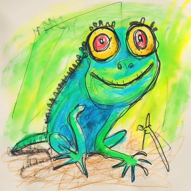 Foto a drawing of a frog with a green face and red eyes