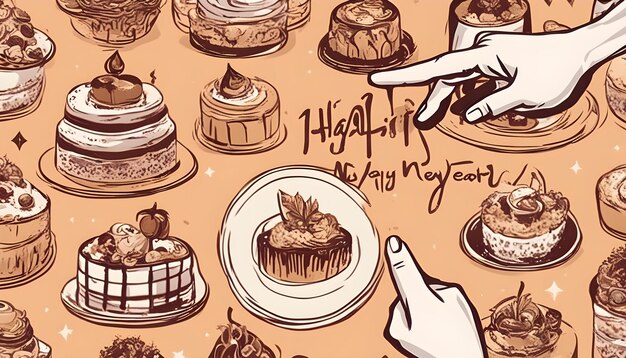 Foto a drawing of a hand pointing at a cupcake