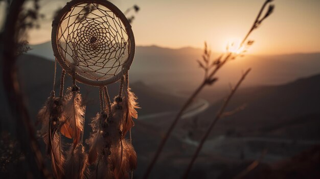 Dreamcatcher Sonnenuntergang die Berge Boho Chic ethnisches Amulettsymbol