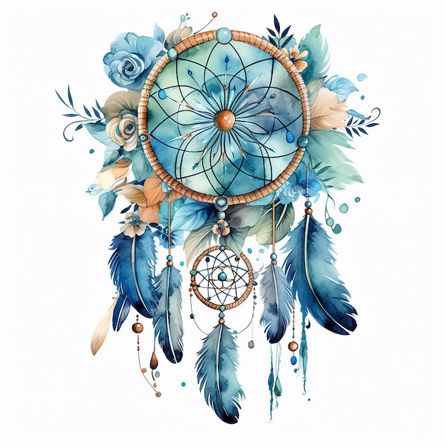 Dreamcatcher Whispers Desenho de tatuagem isolado em aquarela