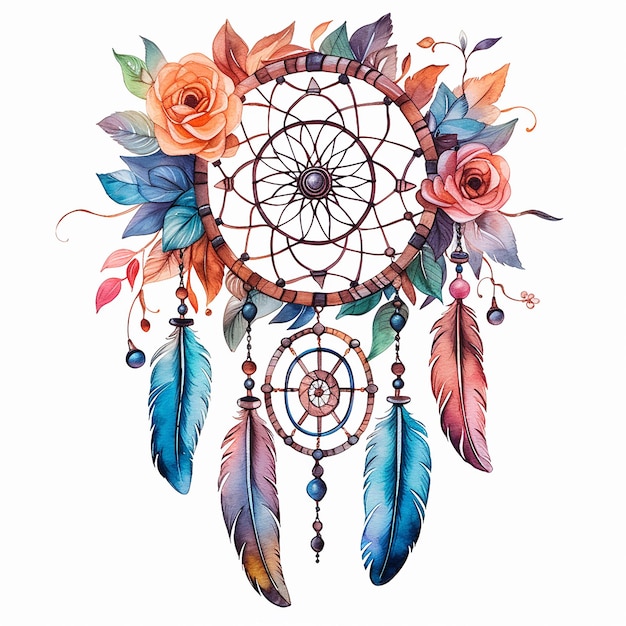 Dreamcatcher Whispers Desenho de tatuagem isolado em aquarela