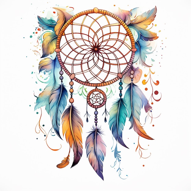 Dreamcatcher Whispers isoliertes Tattoo-Design in Aquarell