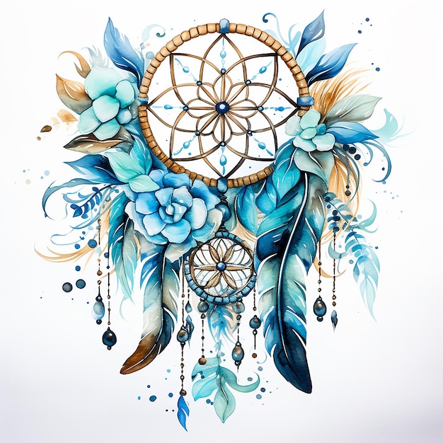 Dreamcatcher Whispers isoliertes Tattoo-Design in Aquarell