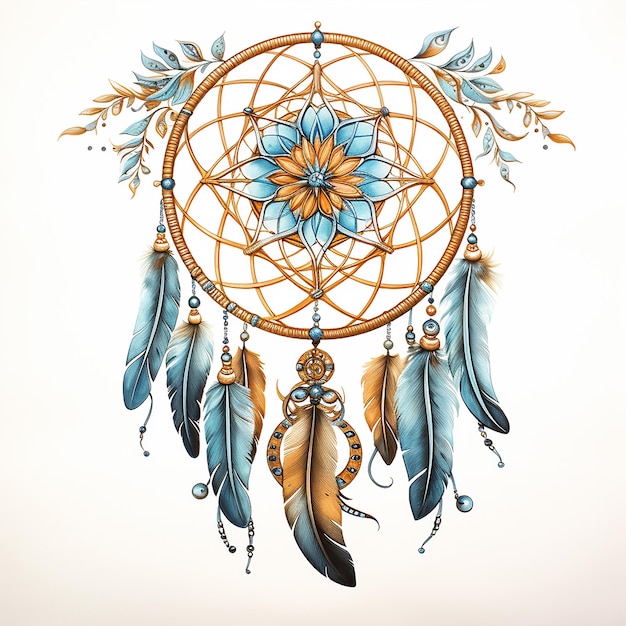 Dreamcatcher Whispers isoliertes Tattoo-Design in Aquarell