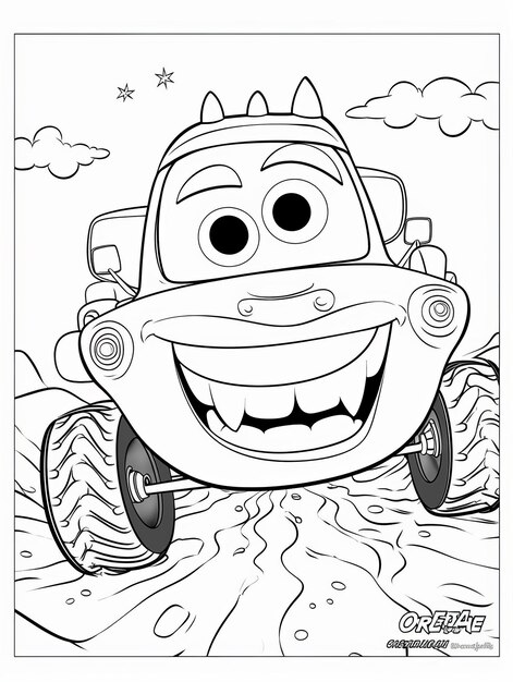 Foto dreamy and playful pixar's super adorable ultra wide angle malbuch mit line art von einem monster