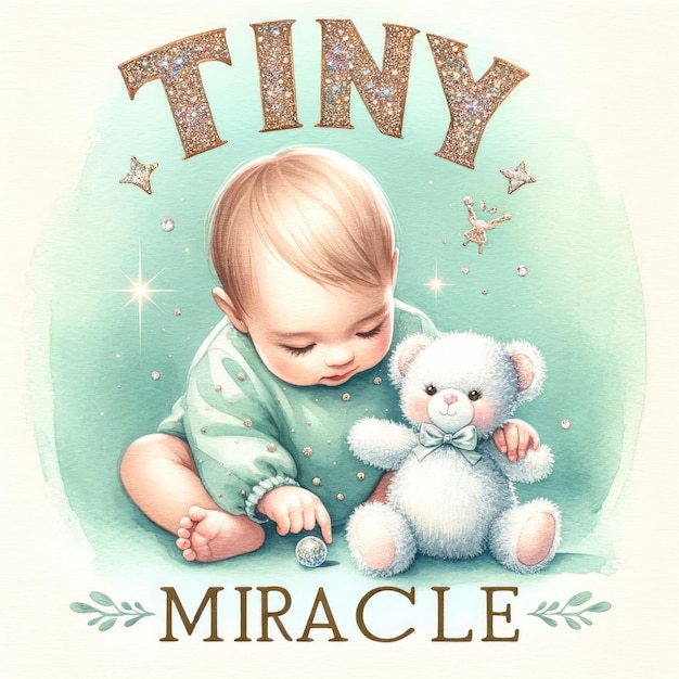 Foto dreamy baby cuddles plush toy 'tiny miracle' arte de aquarela