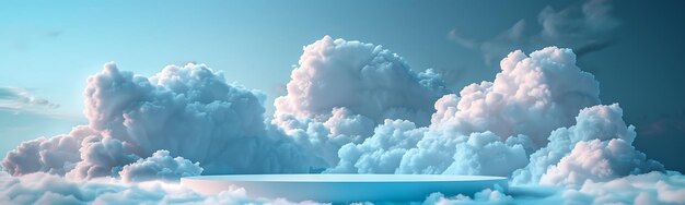 Dreamy Cloud Background Podium Blue Plataforma de exibição de produtos 3D em fotografia de estoque