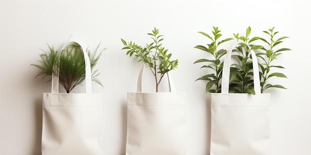 Drei Baumwoll-Eko-Taschen-Set Stoffweiß-Tasche mit Griff zum Einkaufen Mockup von leeren Leinwandpaketen Textilien wiederverwendbare Ökotaschen isoliert