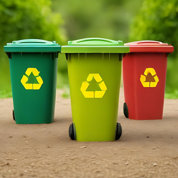 drei Behälter mit einem Recycling-Logo