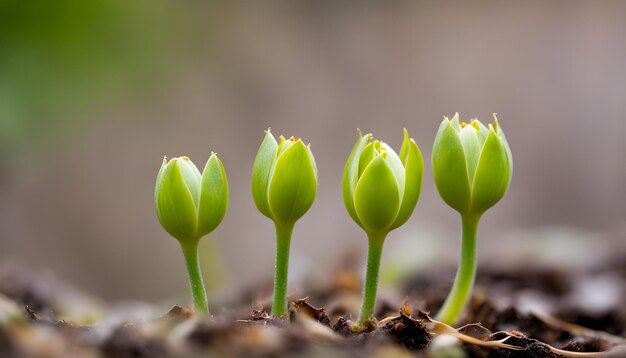 Foto drei blumen, die in einem pflanzer wachsen